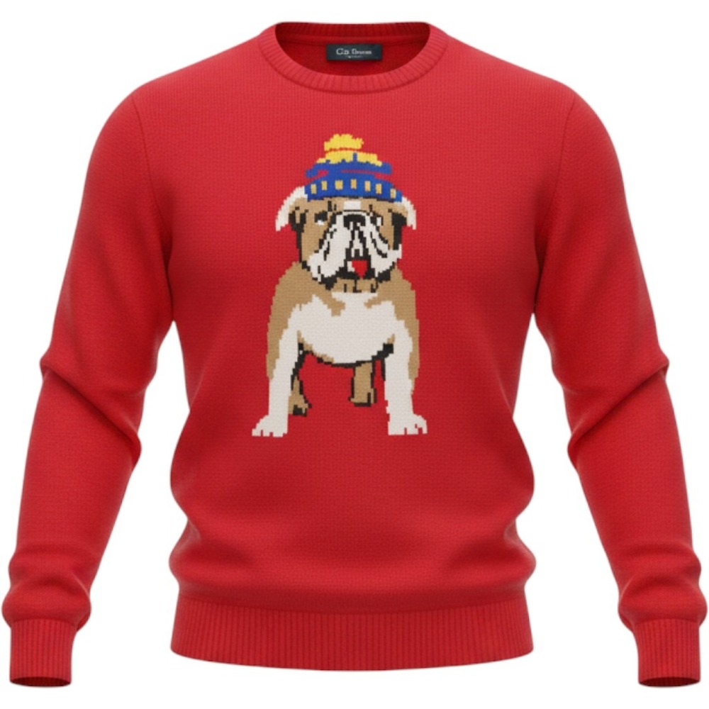 Club‎ Room Mens XL Red Cotton Bulldog Graphic Crewneck Sweater Long Sleeve Knit